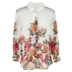 Bailey 44 Women's SMALL White Floral Button Up Blouse Semi-Sheer - CJ